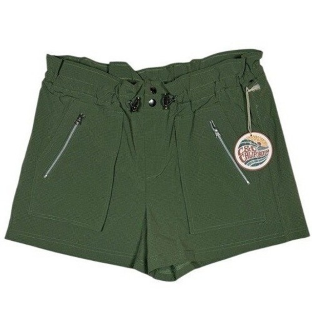 C&C California Shorts Womens L Paperbag Waist Utility Olive Green NEW